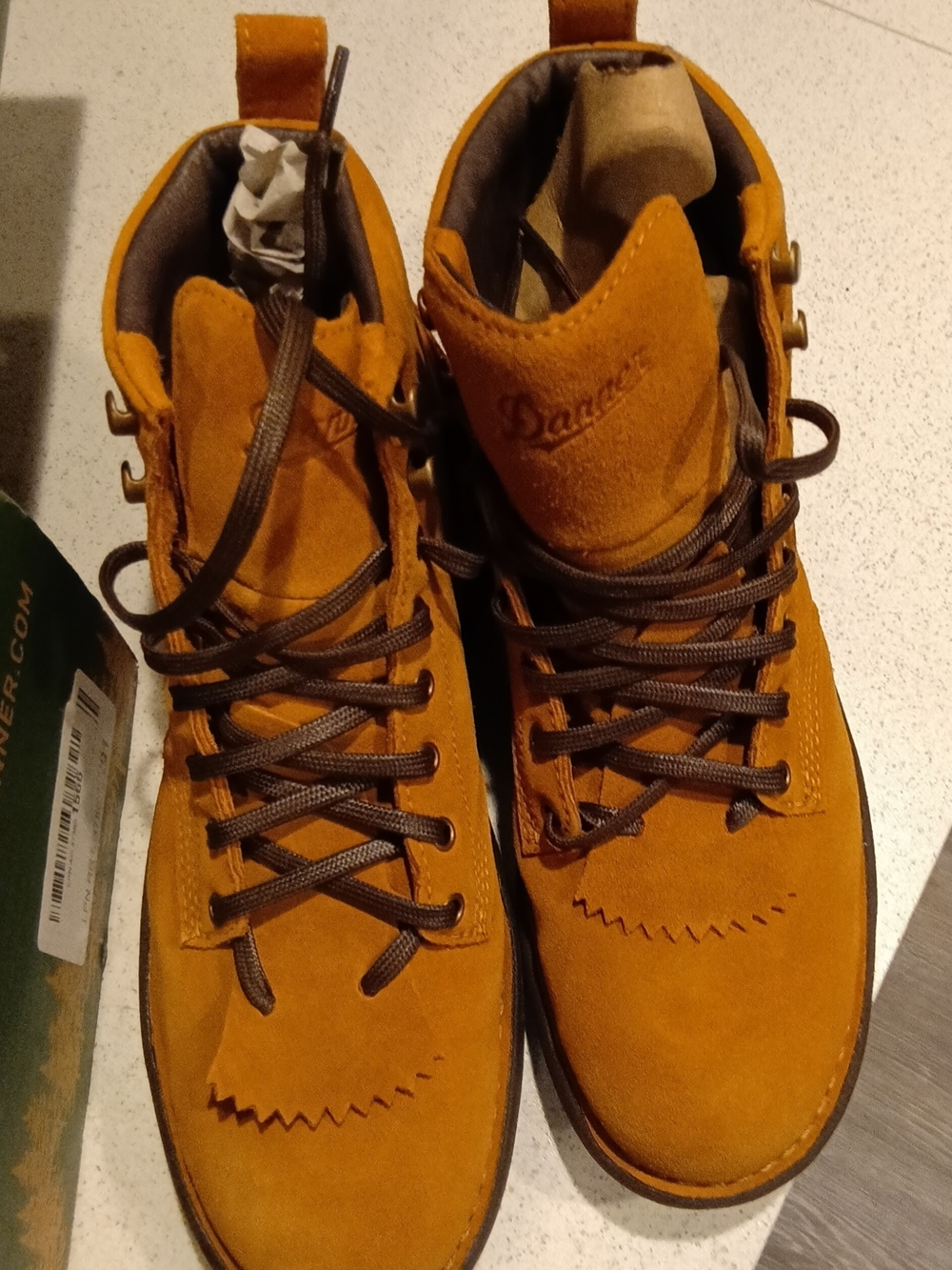 Danner Men’s Tan/Gold Leather Hiking Work Boots Vibram NWT/NOS w/ Box - Picture 2 of 9